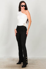 Legging Évasé Avec Détail Bouton À L'ourlet – Noir