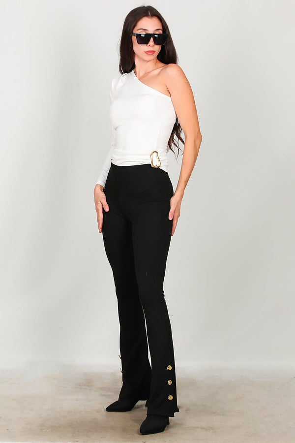 Flared Legging Met Knoopdetail Bij Zoom – Zwart