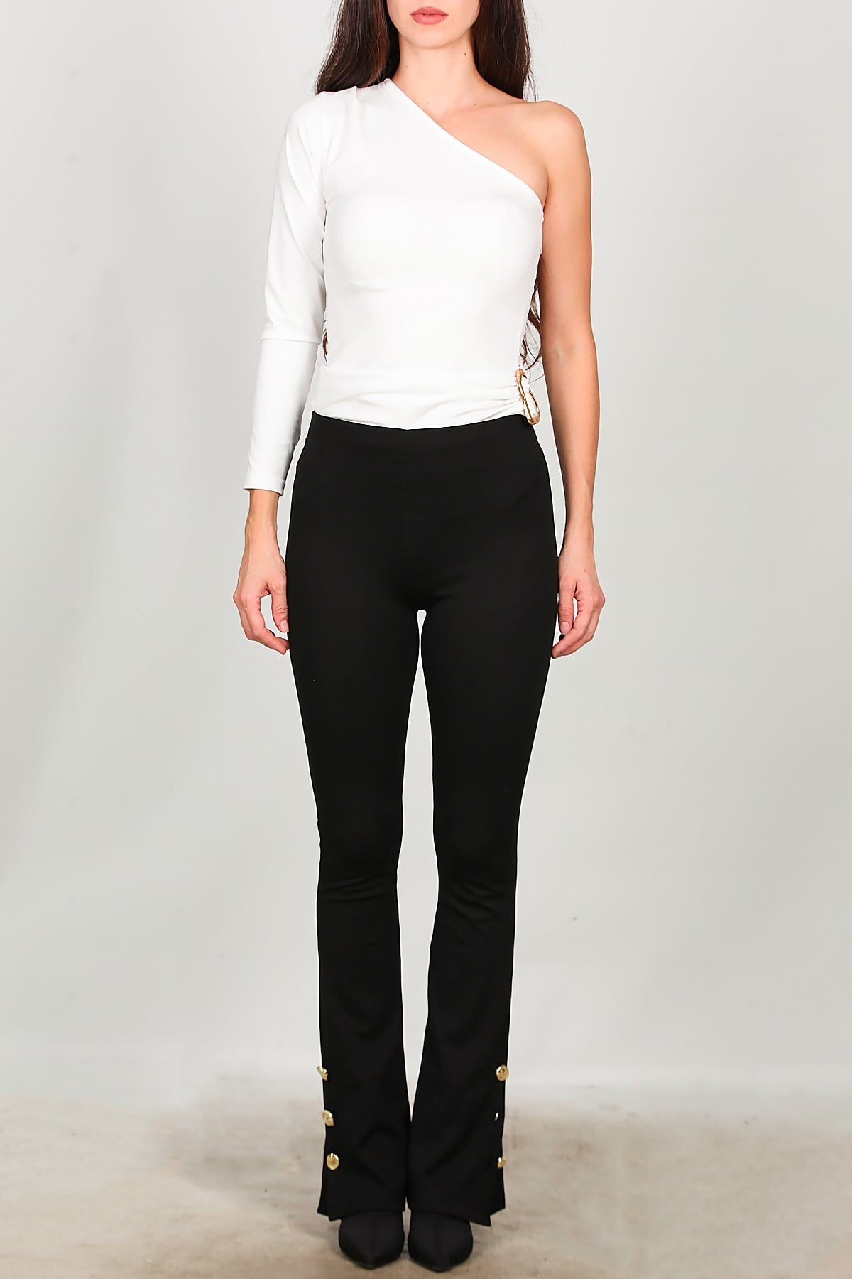 Flared Legging Met Knoopdetail Bij Zoom – Zwart