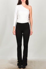 Legging Évasé Avec Détail Bouton À L'ourlet – Noir