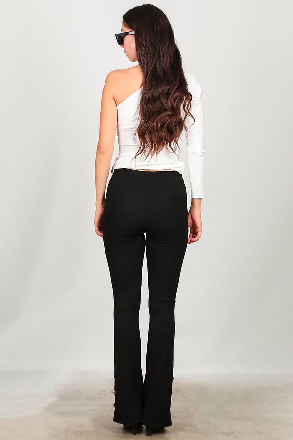 Flared Legging Met Knoopdetail Bij Zoom – Zwart