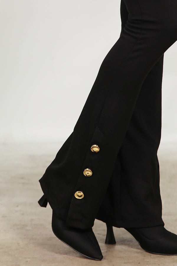 Flared Legging Met Knoopdetail Bij Zoom – Zwart