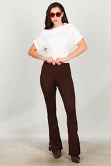 Legging Évasé Avec Détail Bouton À L'ourlet – Marron