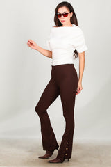 Legging Évasé Avec Détail Bouton À L'ourlet – Marron