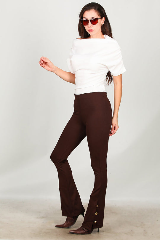 Flared Legging Met Knoopdetail Bij Zoom – Bruin