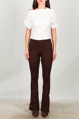 Legging Évasé Avec Détail Bouton À L'ourlet – Marron