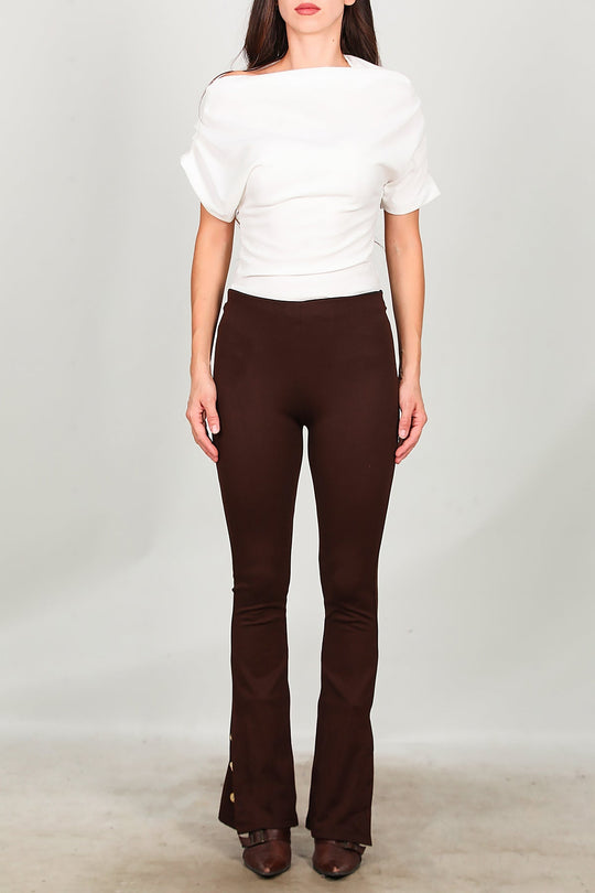 Flared Legging Met Knoopdetail Bij Zoom – Bruin