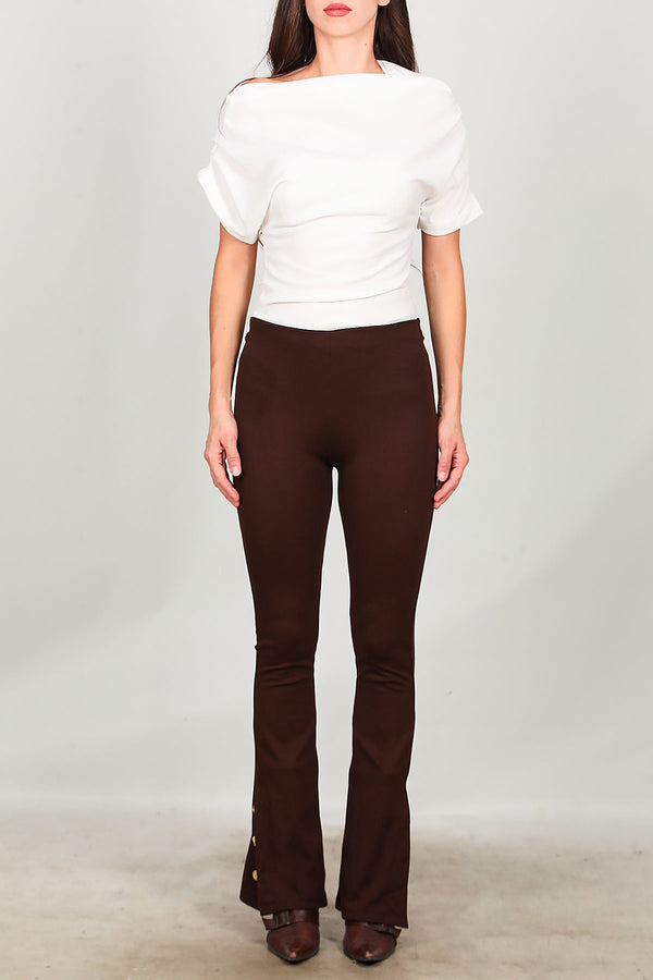 Flared Legging Met Knoopdetail Bij Zoom – Bruin