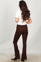 Legging Évasé Avec Détail Bouton À L'ourlet – Marron
