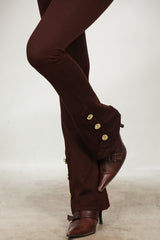 Legging Évasé Avec Détail Bouton À L'ourlet – Marron