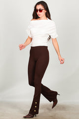Legging Évasé Avec Détail Bouton À L'ourlet – Marron