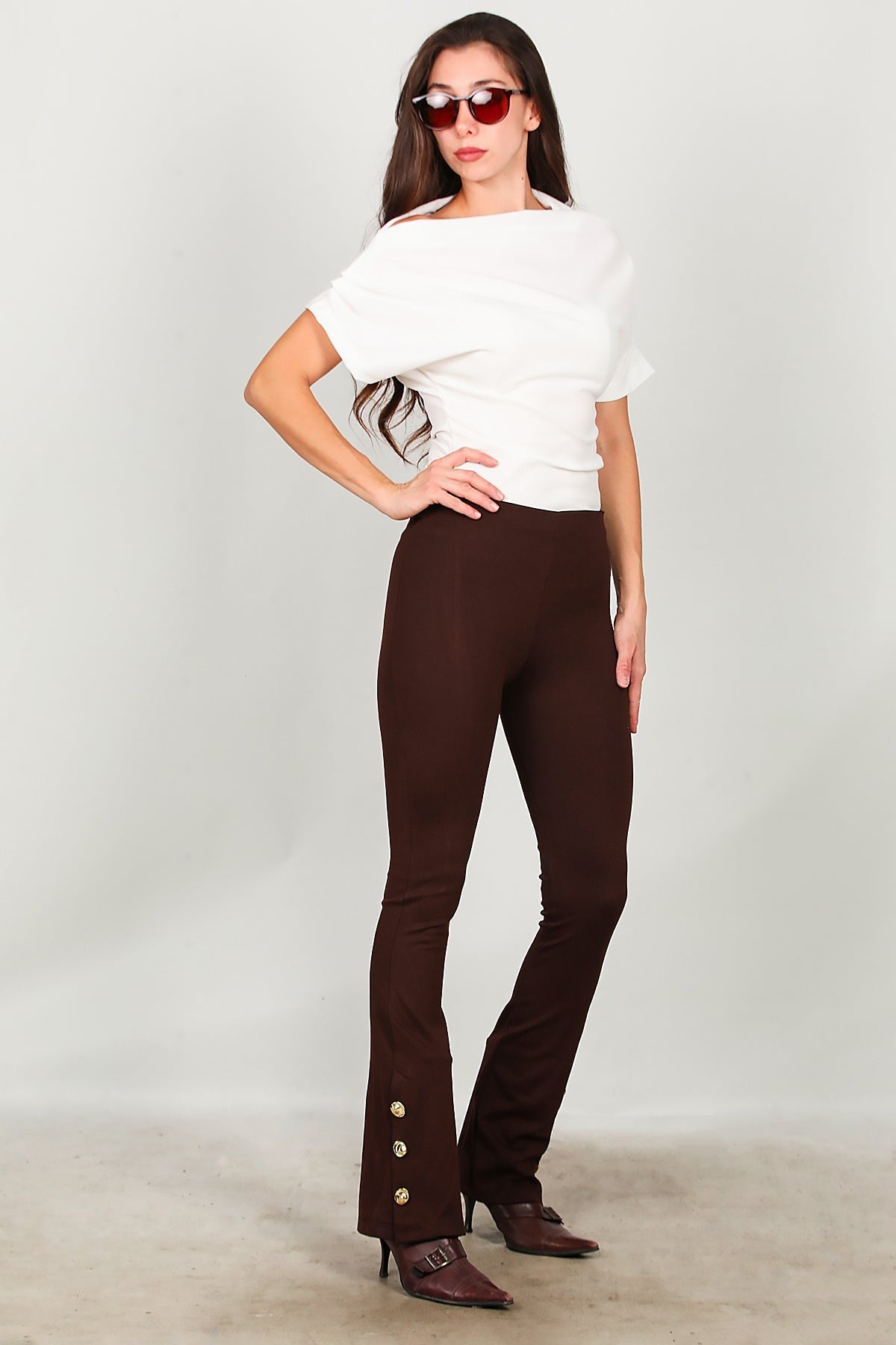 Flared Legging Met Knoopdetail Bij Zoom – Bruin