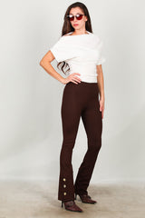 Legging Évasé Avec Détail Bouton À L'ourlet – Marron