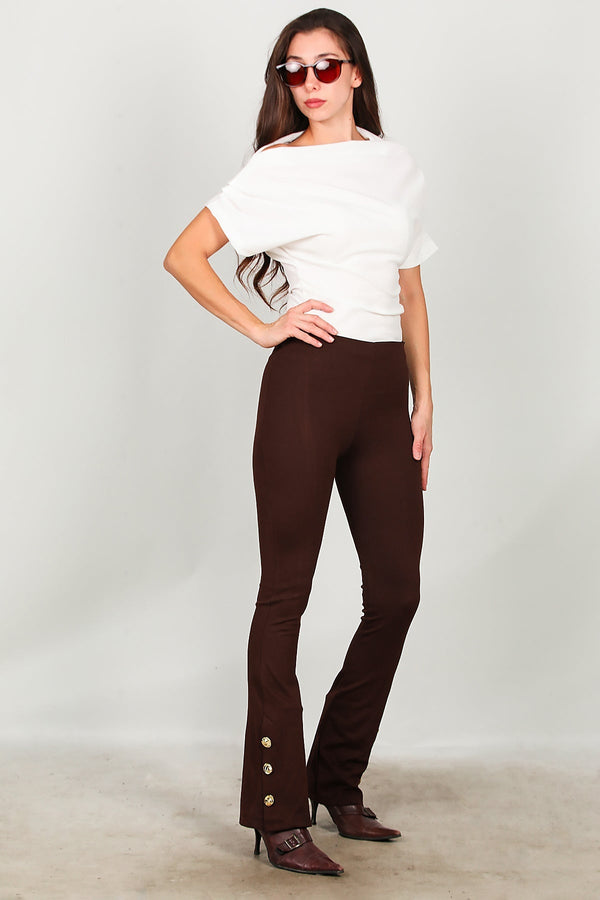 Flared Legging Met Knoopdetail Bij Zoom – Bruin