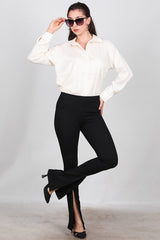 Legging Femme À Jambe Évasée Avec Fente Latérale — Noir