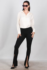 Legging Femme À Jambe Évasée Avec Fente Latérale — Noir
