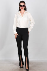 Legging Femme À Jambe Évasée Avec Fente Latérale — Noir