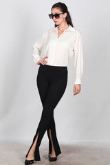 Legging Femme À Jambe Évasée Avec Fente Latérale — Noir
