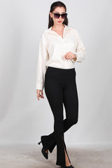 Legging Femme À Jambe Évasée Avec Fente Latérale — Noir
