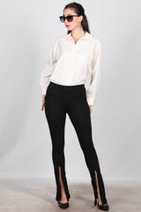 Legging Femme À Jambe Évasée Avec Fente Latérale — Noir