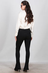Legging Femme À Jambe Évasée Avec Fente Latérale — Noir