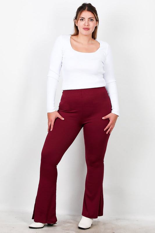 Büyük Beden Fitilli İspanyol Paça Tayt  Bordo