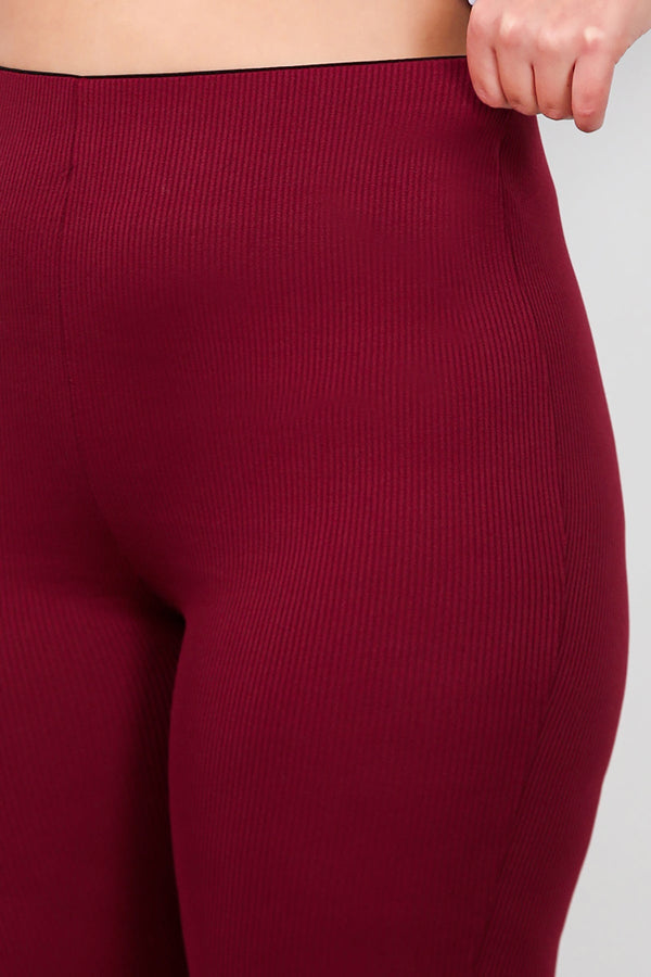 Plus - Size Geribbelde Flared Legging — Bordeaux