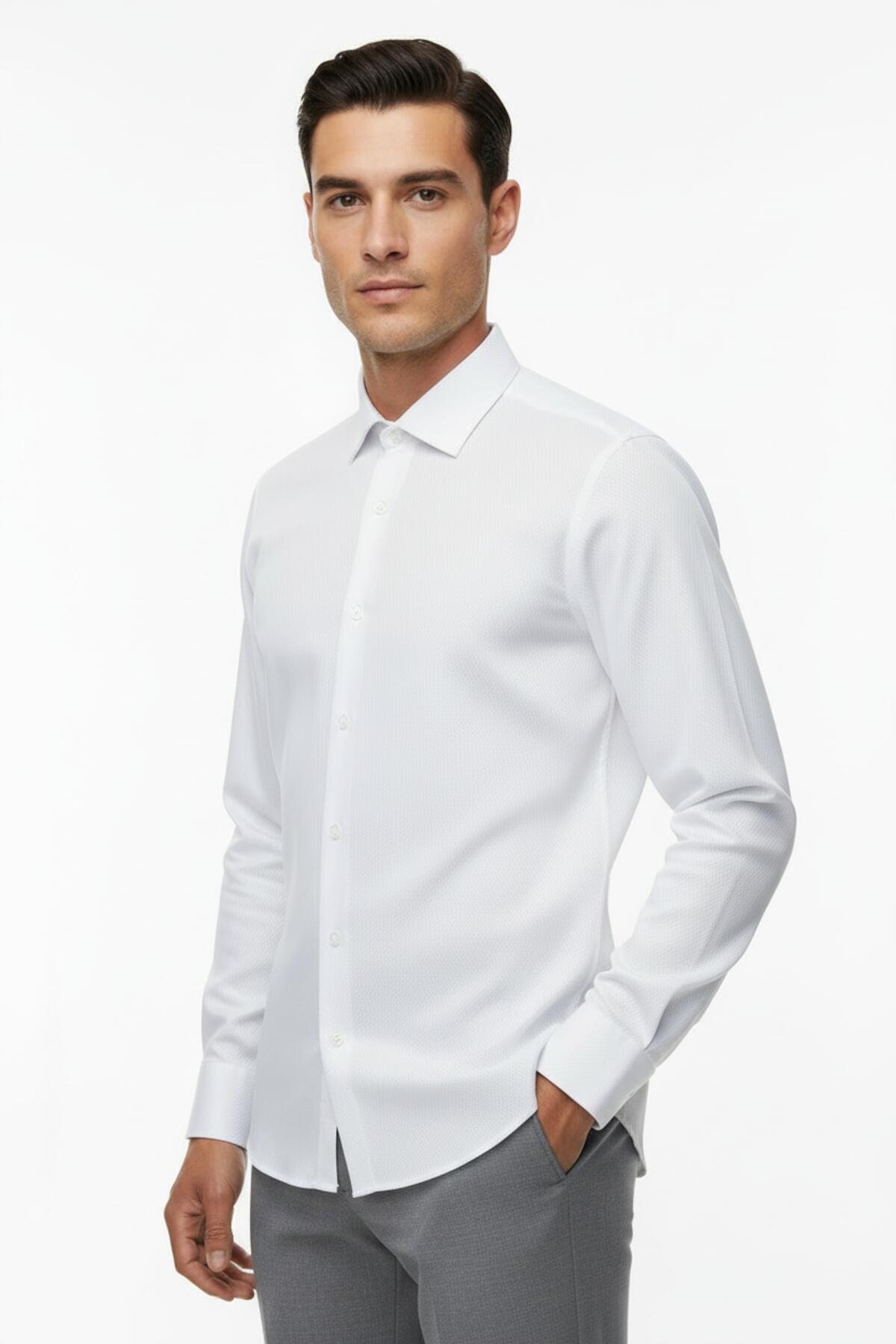 Erkek Petekli Gömlek  Beyaz