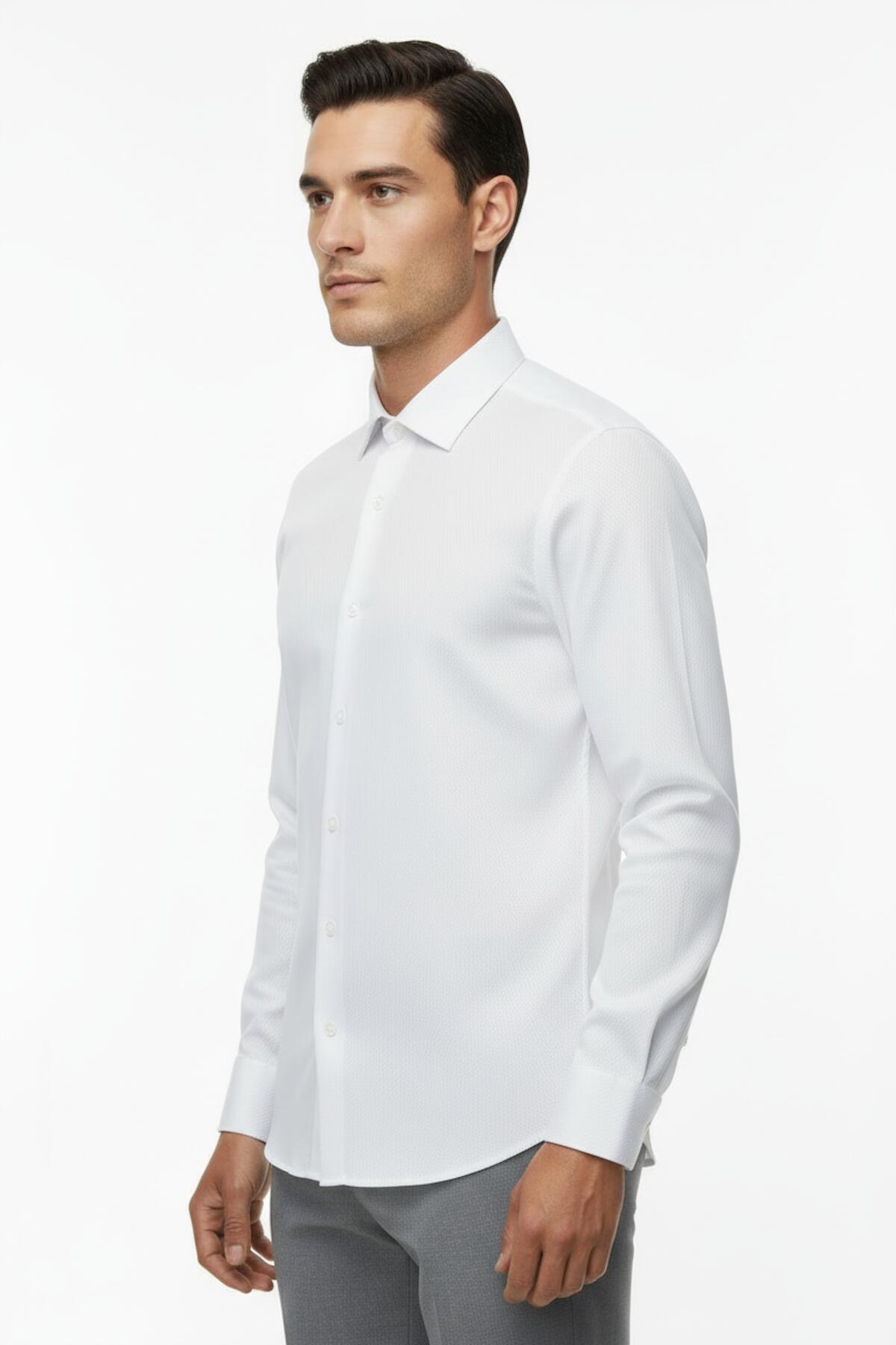 Erkek Petekli Gömlek  Beyaz