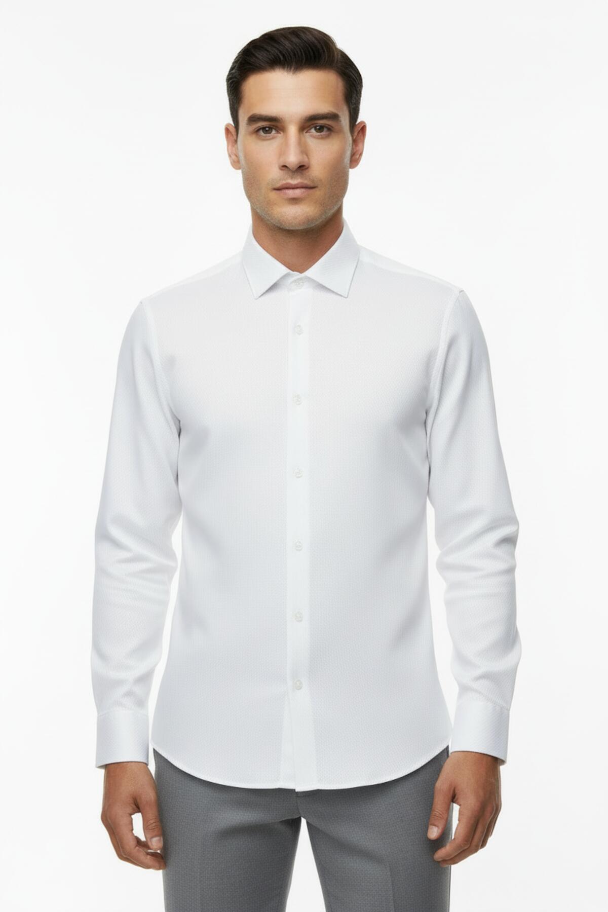 Erkek Petekli Gömlek  Beyaz