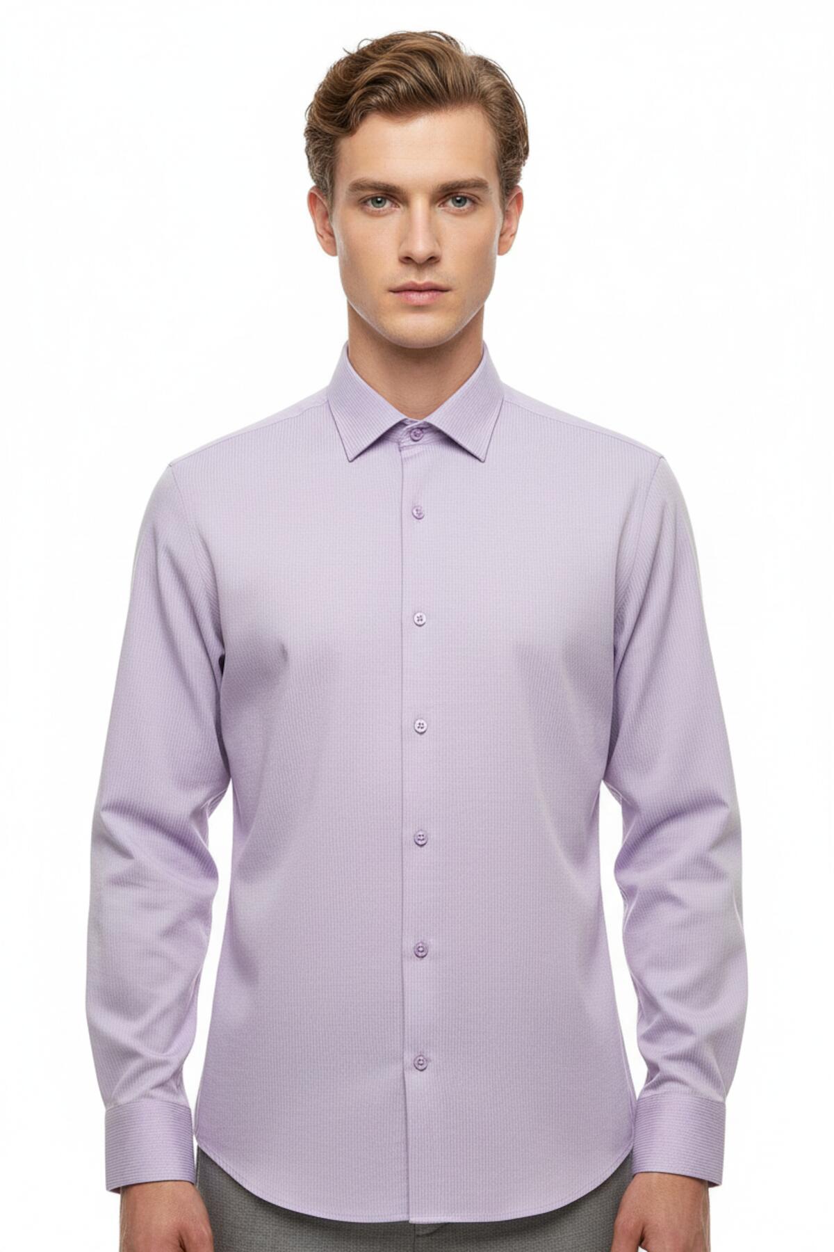 Slim - Fit Gestreept Overhemd — Lila