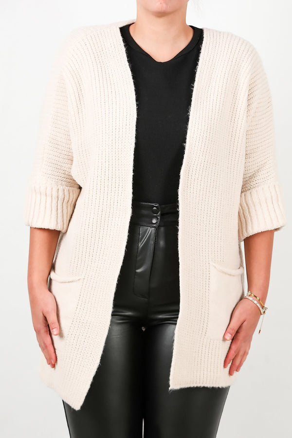 Plus - Size Pocket Cardigan — Stone
