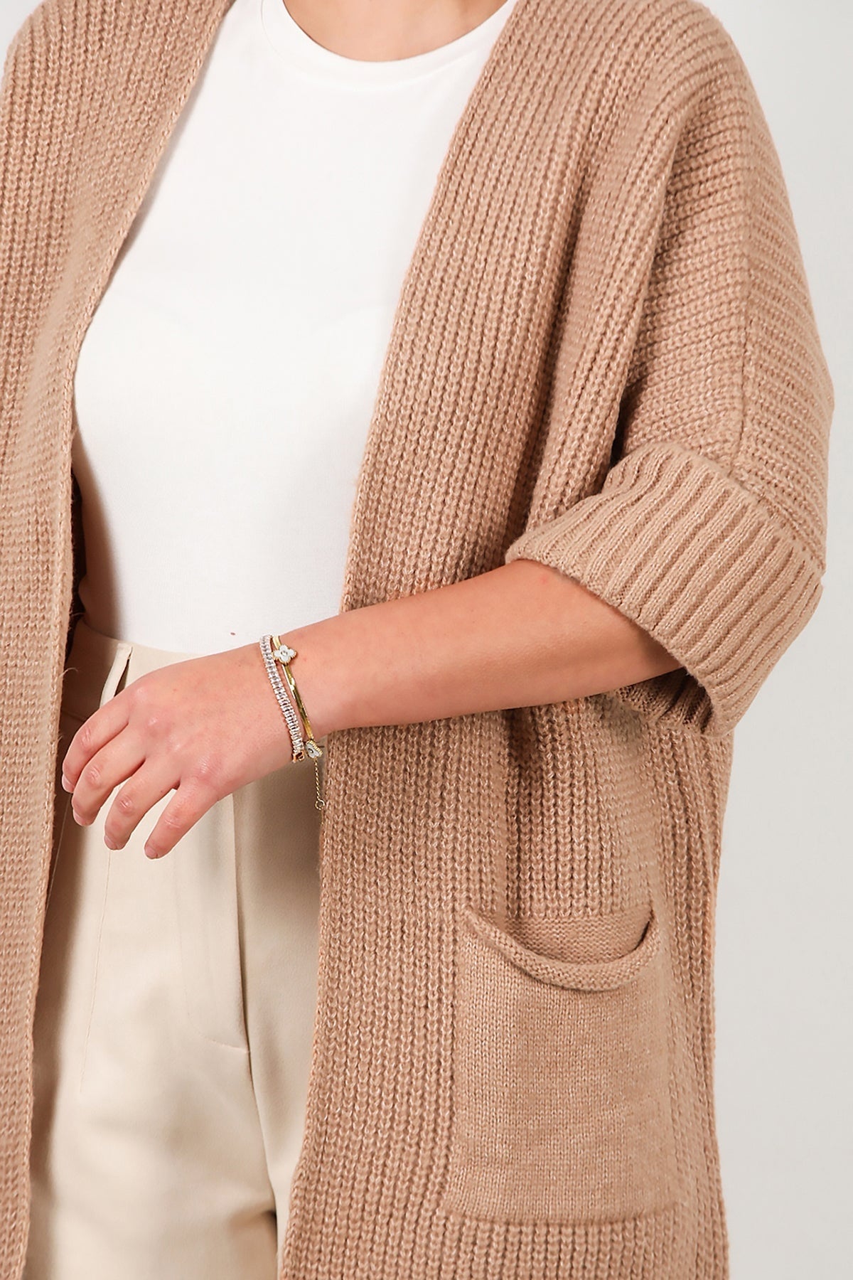 Plus - Size Vest Met Zakken — Beige