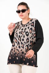 Blouse Grande Taille À Imprimé Léopard — Noir