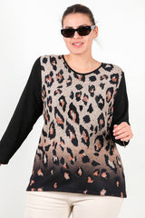 Blouse Grande Taille À Imprimé Léopard — Noir