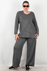 Ensemble Grande Taille Orné De Pierres Sur Le Devant — Anthracite