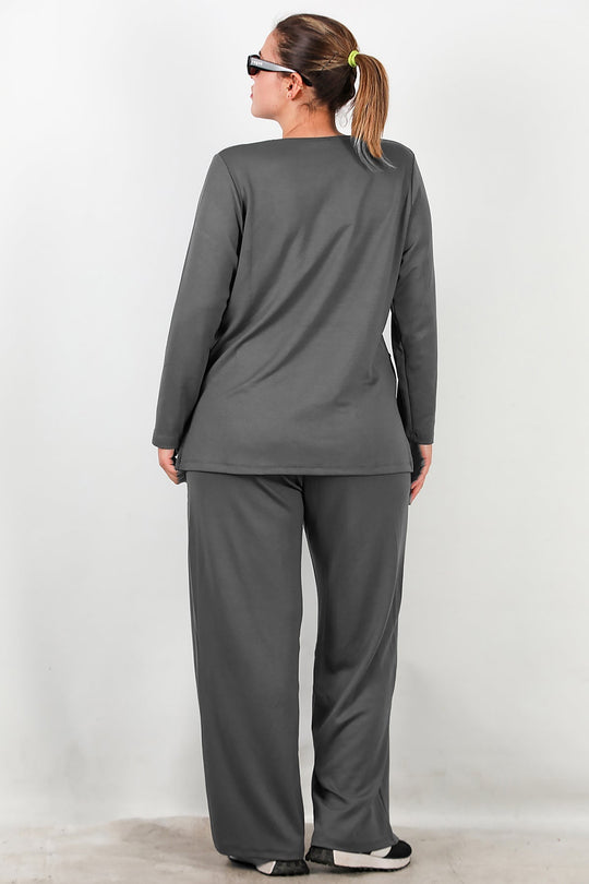 Plus - Size Set Met Steendetail Aan De Voorkant — Antraciet