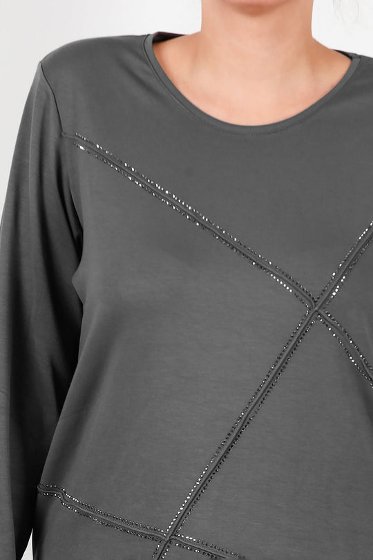 Plus - Size Set Met Steendetail Aan De Voorkant — Antraciet