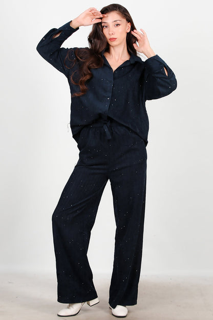 Velvet Sequin Shirt — Navy