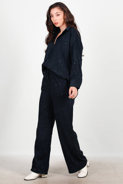 Velvet Sequin Shirt — Navy
