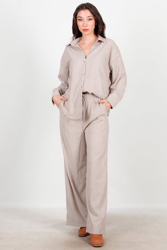 Damen Samt‑Paillettenhose – Beige