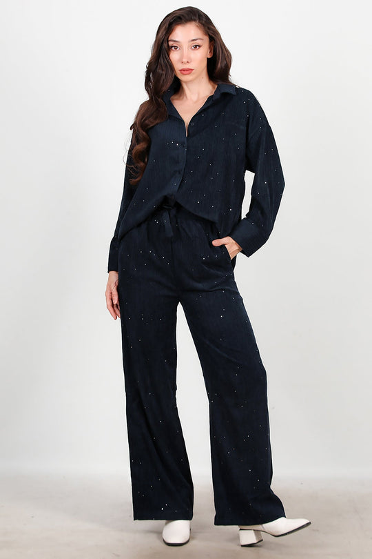 Fluwelen Broek Met Pailletten — Navy