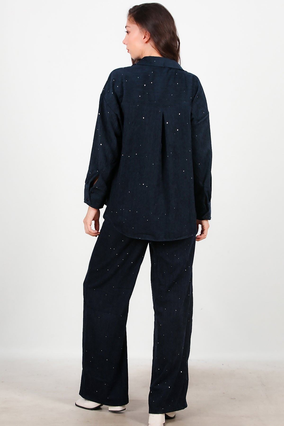 Fluwelen Broek Met Pailletten — Navy