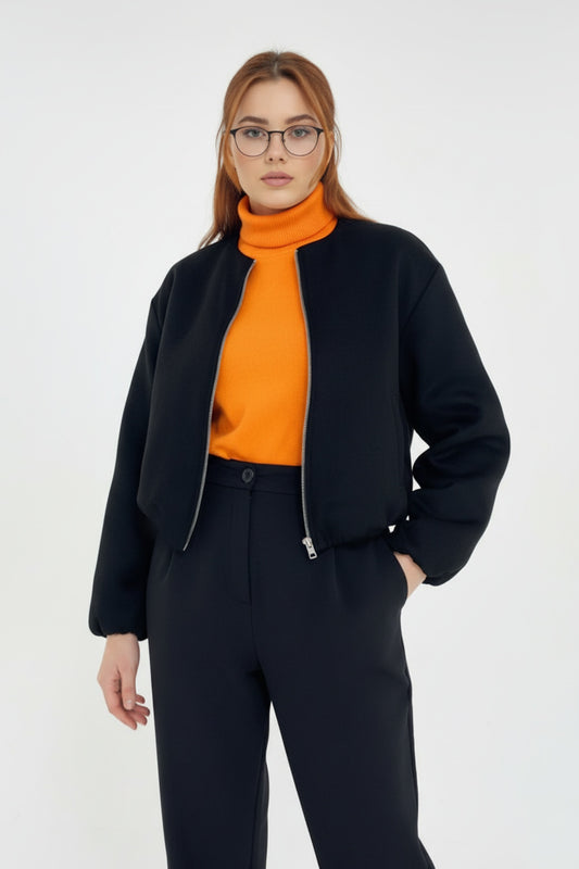 Kadın Fermuarlı Süet Ceket  Siyah