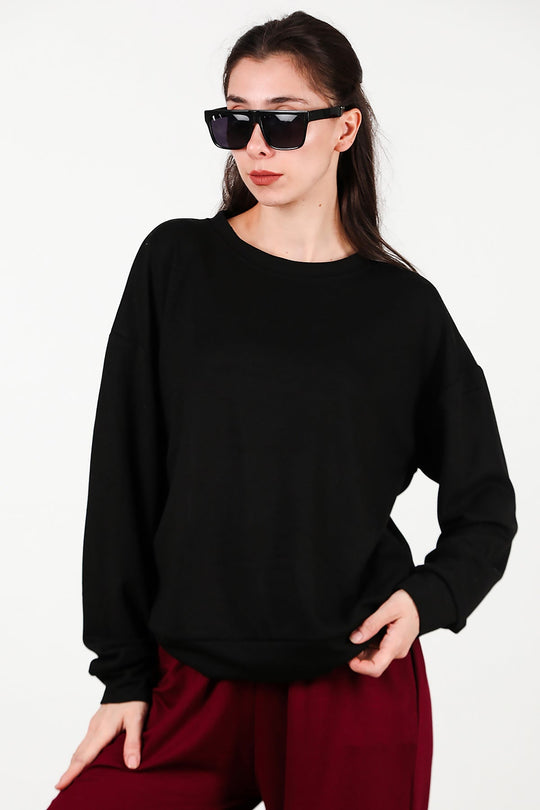 Ronde - Hals Sweatshirt, Zwart