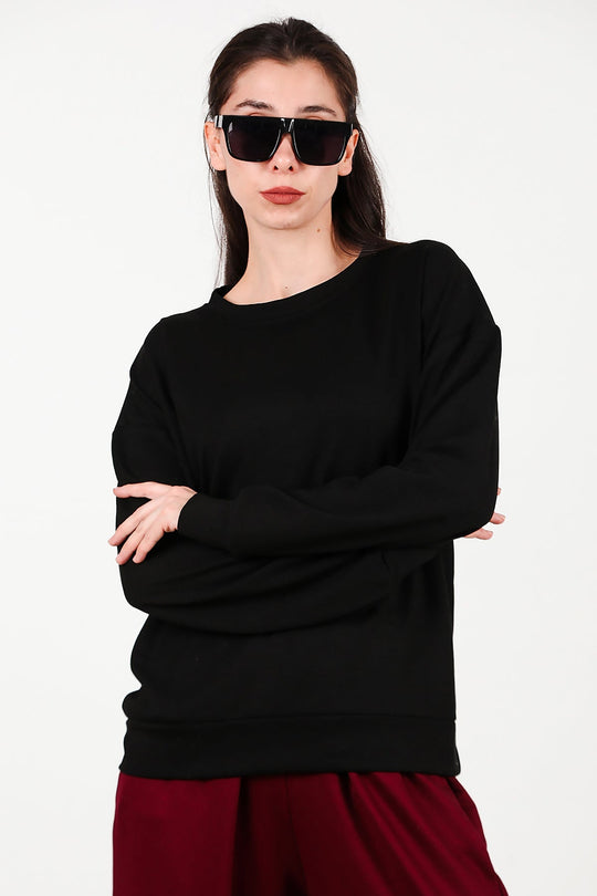 Ronde - Hals Sweatshirt, Zwart