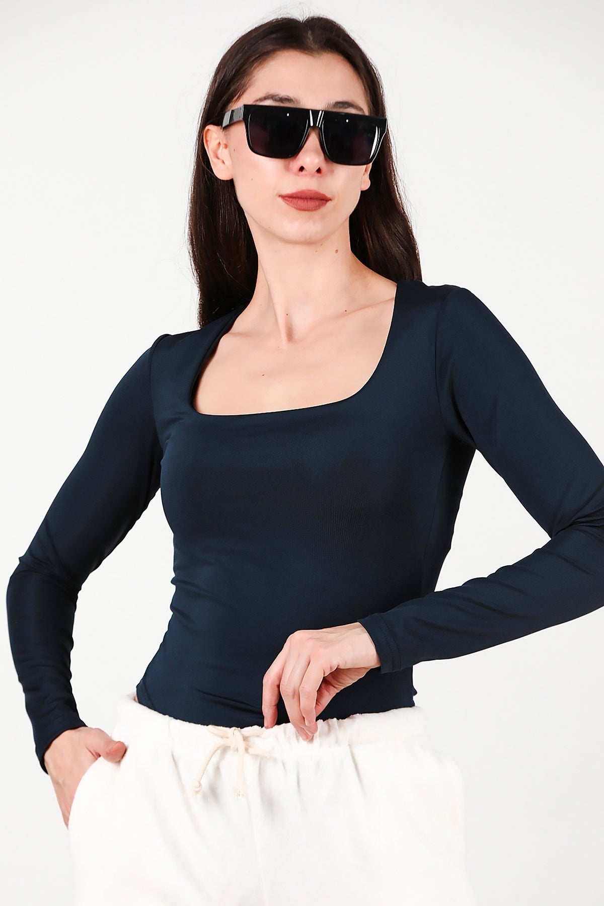 Body Met Vierkante Hals En Hemdje – Marineblauw