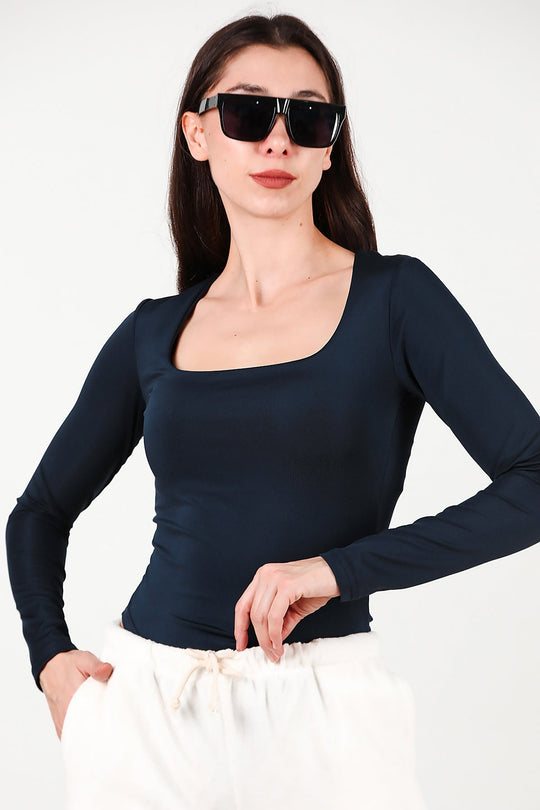 Body Met Vierkante Hals En Hemdje – Marineblauw
