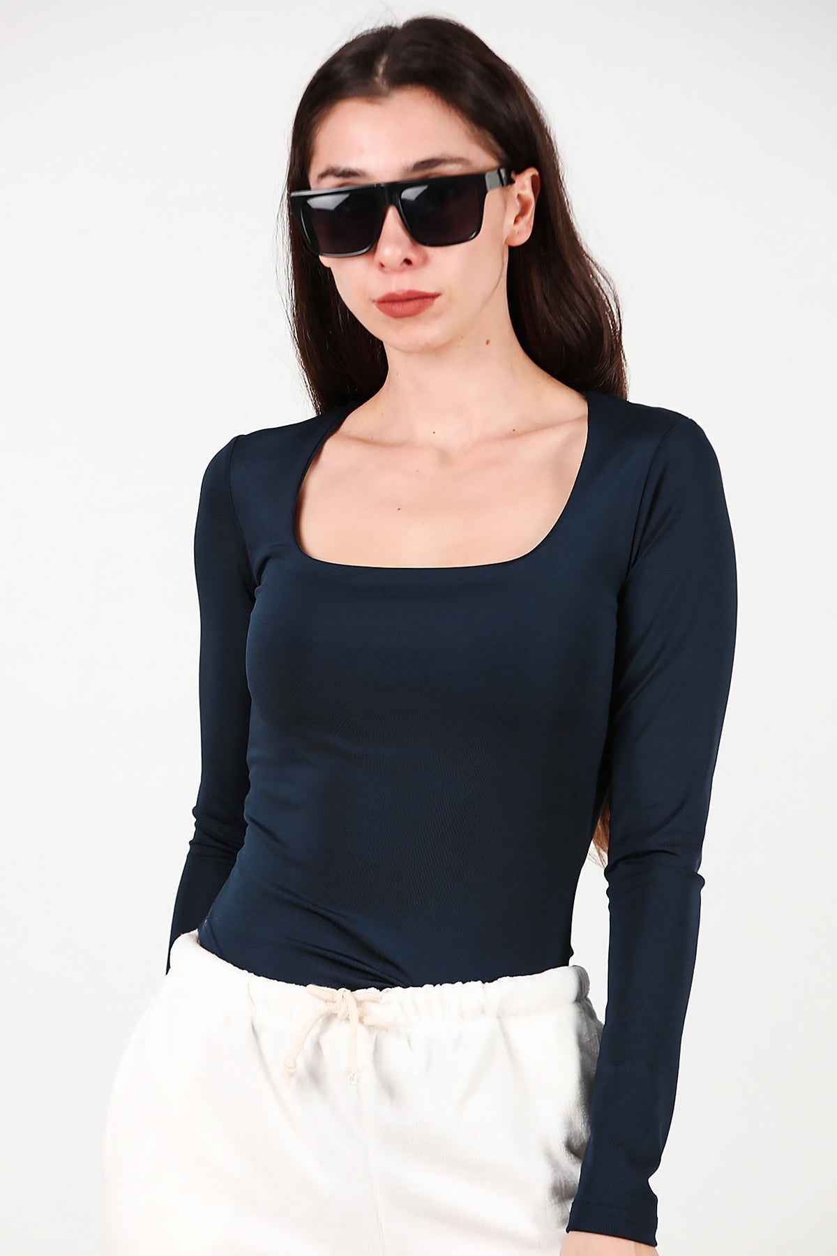 Body Met Vierkante Hals En Hemdje – Marineblauw