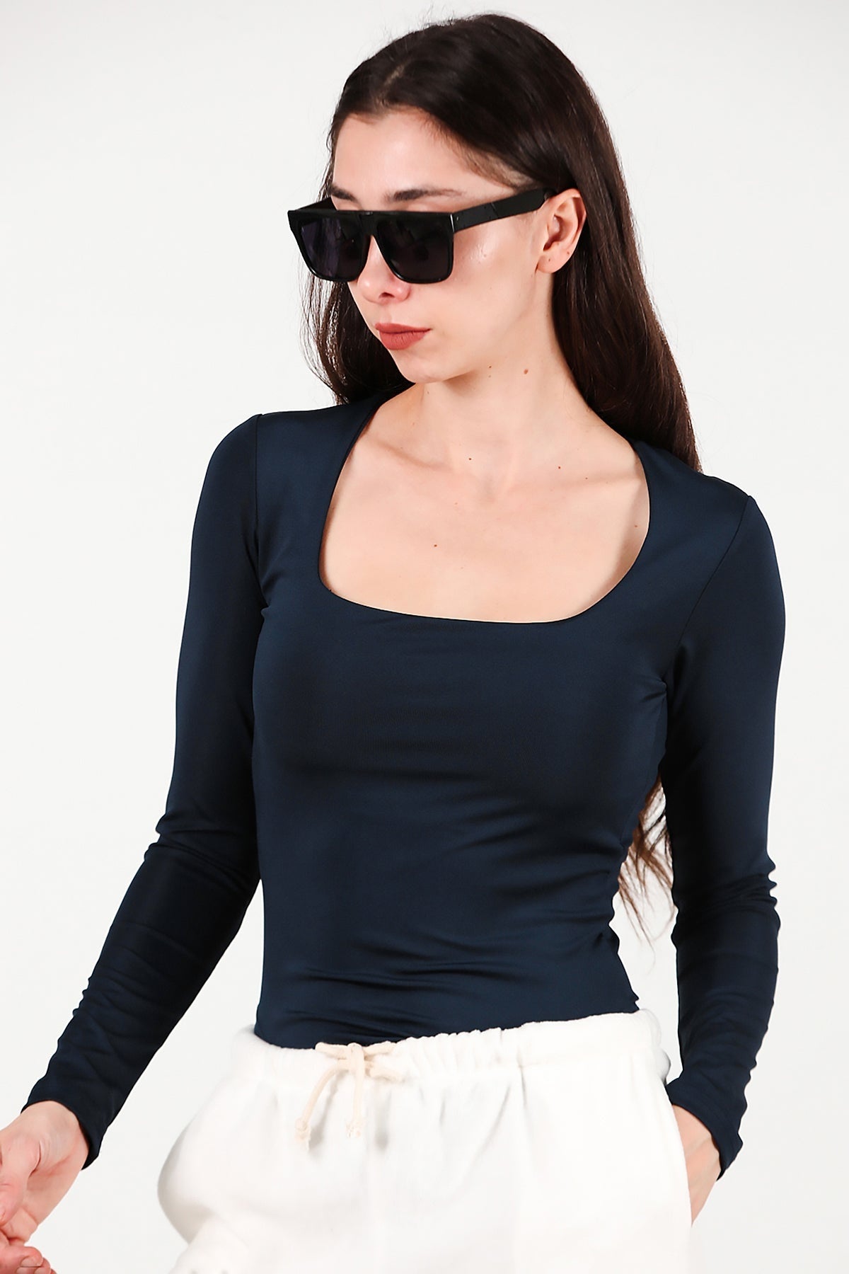 Body Met Vierkante Hals En Hemdje – Marineblauw